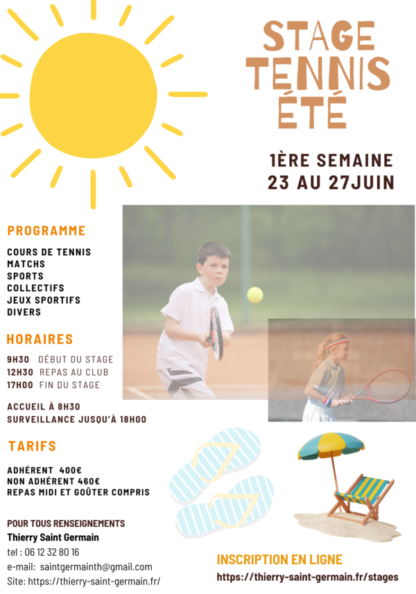 Stage tennis été du 23 au 27 juin