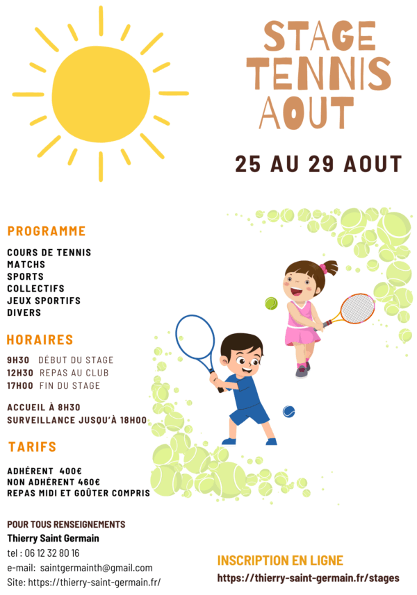 Stage tennis été du 25 AU 29 AOUT  2025
