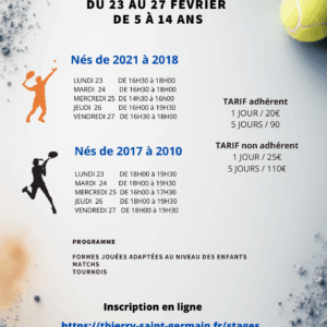STAGE TENNIS FEVRIER 2026 DU 23 AU 27 FEVRIER