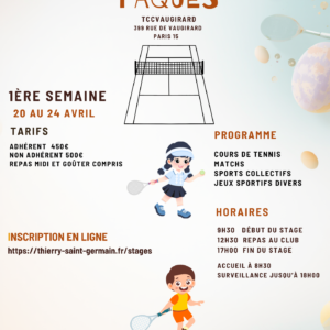 Stage tennis Pâques du 20 au 24 avril  2026