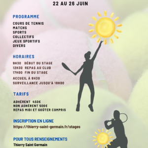 Stage tennis été du 22 au 26 juin