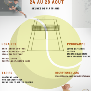 Stage tennis août  du 24 AU 28 AOÛT
